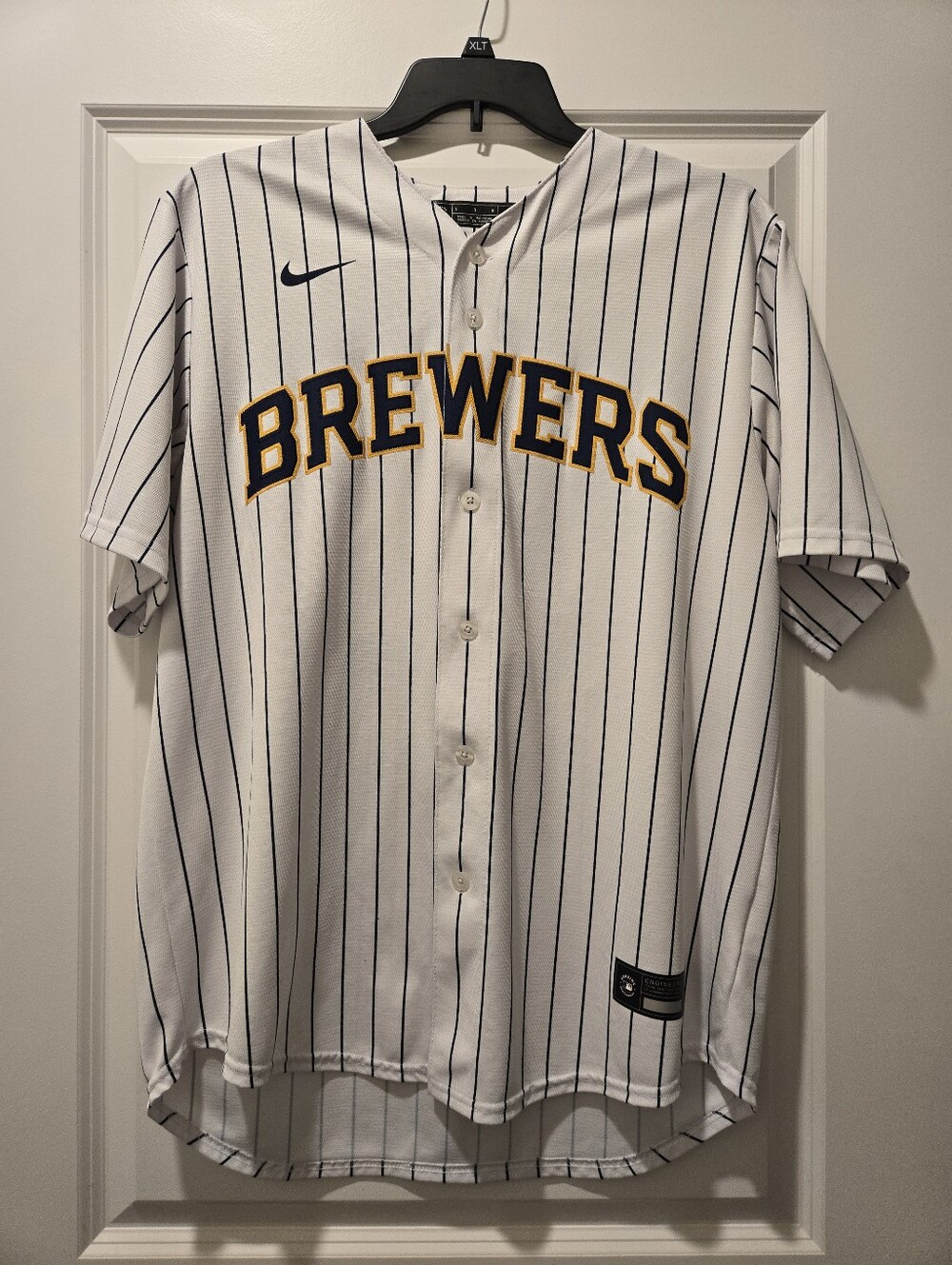 Nike Replica Milwaukee Brewers Craig Counsell #30 Striped Jersey - Size L